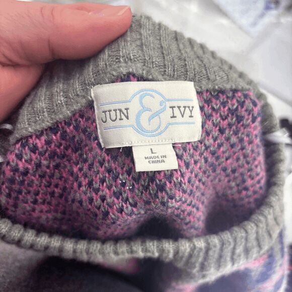 Jun & Ivy Sweater Chunky Knit Crewneck Gray Size L Acrylic Blend Geometric EUC - Picture 6 of 7